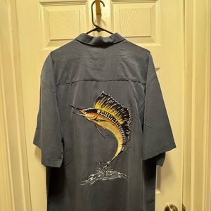 Men's Casual Button Down Shirt with Marlin Embroidery